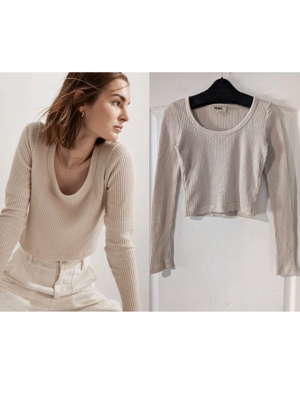 Madewell MWL | Waffle Long-Sleeve Crop Tee in Harvest Moon